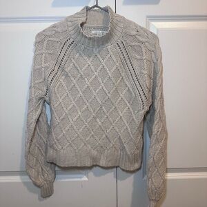 American Eagle Outfitters Cream Cable-Knit Turtleneck Sweater